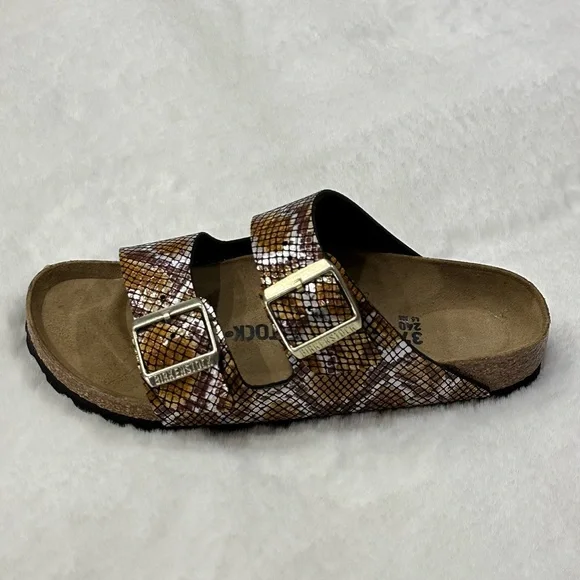 Birkenstock Arizona Sandals Python 2 Straps Brown Microfiber Snake Print Animal - Picture 10 of 15